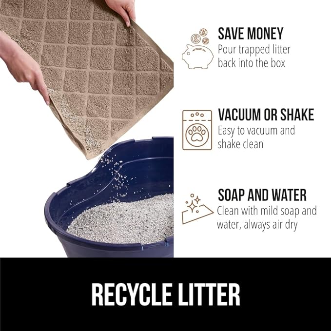 GORILLA GRIP Cat Litter Box Mat, Water Resistant, US Designed Kitty Litter Trapping Mats, Easy to Clean, Scatter Control, Less Mess and Clean Floors, Kitten Supplies for Indoor Cats, 24x17 Beige