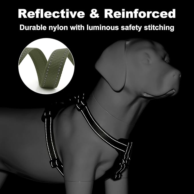 Plutus Pet Adjustable No Pull Dog Harness with Leather Accents, Heavy Duty Reflective Nylon Vest for Training, Hiking, Easy Walk Harness for Small, Medium, Large Dogs (Ranger Green, L)