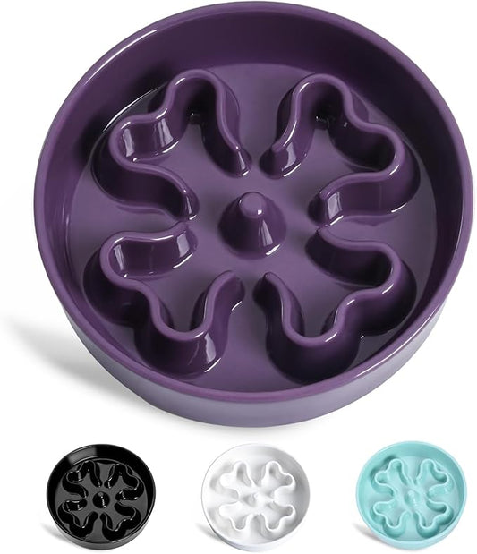 Slow Feeder,Ceramic-Slow Feeder Dog Bowls,Puzzle Food Bowl Maze,2.5 Cups Slow Feed Dog Bowl for Medium and Large Breed Dogs,Purple