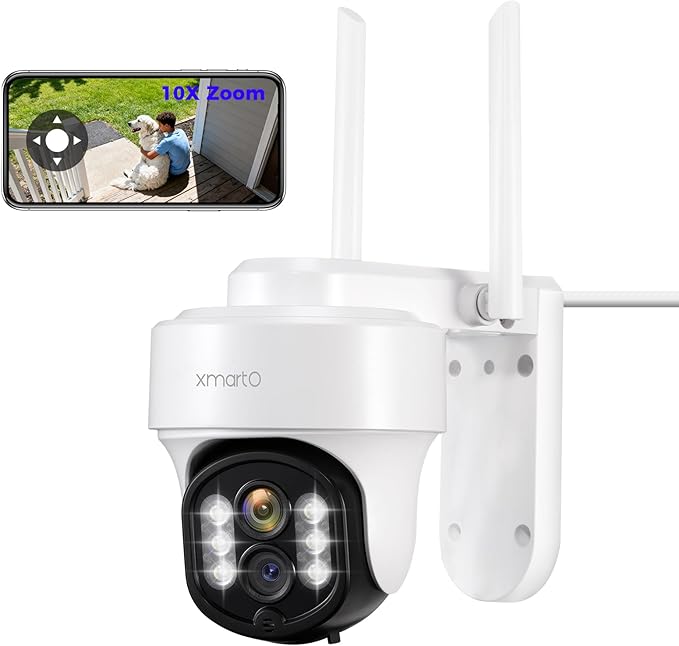 XMARTO 10X Zoom Security Camera, 2K HD 24/7 Recording Security Camera System with Auto Tracking, Wireless PTZ Home Security System for Indoor Outdoor Surveillance, Motion Detection, 2-Way Audio
