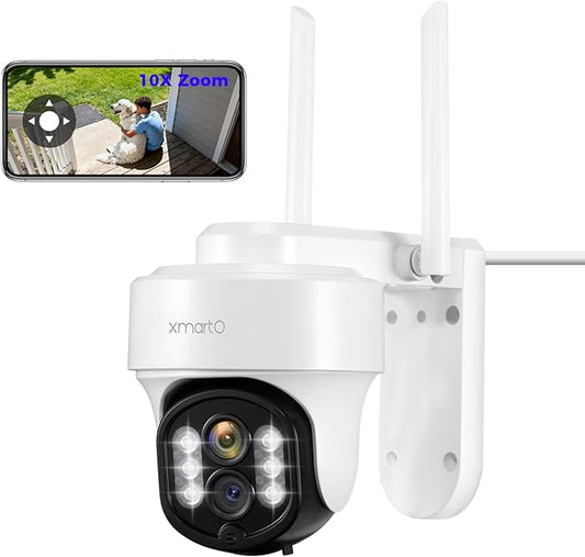 XMARTO 10X Zoom Security Camera, 2K HD 24/7 Recording Security Camera System with Auto Tracking, Wireless PTZ Home Security System for Indoor Outdoor Surveillance, Motion Detection, 2-Way Audio