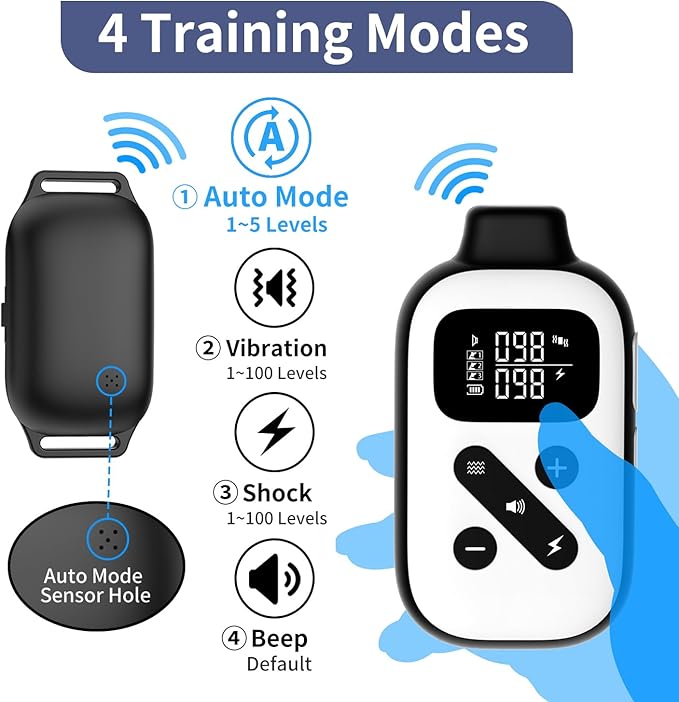 PetJoy Shock Collar for Large Dogs, Bark Collar with Remote, Bark and Training Collar 2 in 1, Auto Bark Collar - Shock, Vibration, Beep and Auto Mode (Level 1-5), Remote Range 2800 Ft