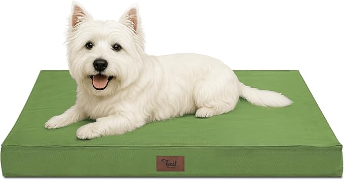 Outdoor Dog Bed for Small Dogs & Cats, Waterproof Dog Crate Mat Orthopedic Egg Crate Foam with Washable Removable Oxford Cover, Light Green