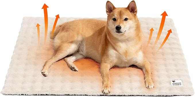 FUNNY FUZZY Self Warming Cat Bed, Waterproof Self Heating Pad for Cats & Dogs, Cozy Plush Warm Pet Mat with Removable Washable Cover - ThermoPad, 31.5"×25", Cream White