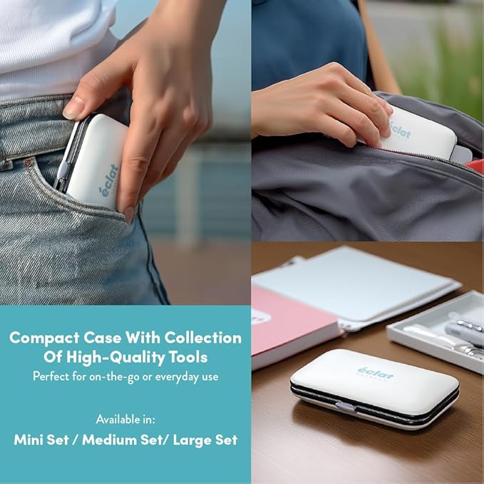 Éclat Manicure Pedicure Kit for Men & Women, 18Pcs Finger & Toe Nail Care Tools Includes Nail Clipper Cutter, Tweezer, File, Cuticle Pusher, Personal Care Professional Grooming Set With Travel Case