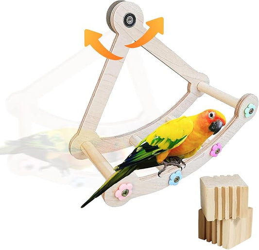 Bird Perch Toy, Interactive Rotating Toy, Wooden Parrot Perches, Bird Cage Accessories, Safe Wooden Construction, for Parakeets, Cockatiels & Small Parrots