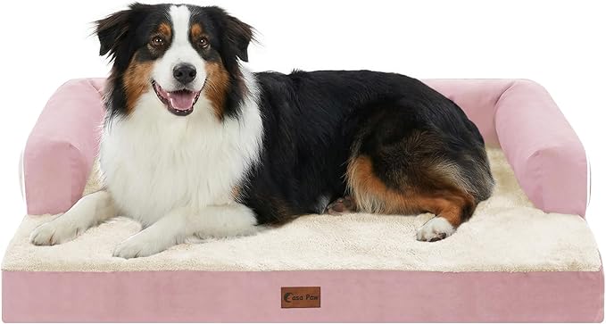 Orthopedic Dog Beds for Large Sized Dogs, Waterproof Egg Crate Foam Medium Dog Couch Beds for Crate 35x22Inch, Washable Pet Beds with Removable Cover and Nonskid Bottom, Pink