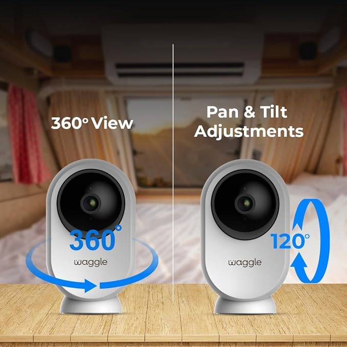 Waggle Pack of 2 RV Mini Camera - 1080p HD Wireless Security Camera for RVs – Built-in SD Card (128GB), 2-Way Audio, Night Vision & Motion Detection - Indoor Use - WiFi & Subscription Required