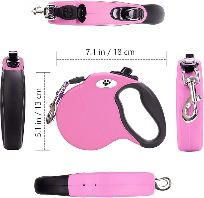 16 ft Retractable Dog Leash for Large Dogs up to 110 lbs,Tangle-Free Nylon Tape,Pink L