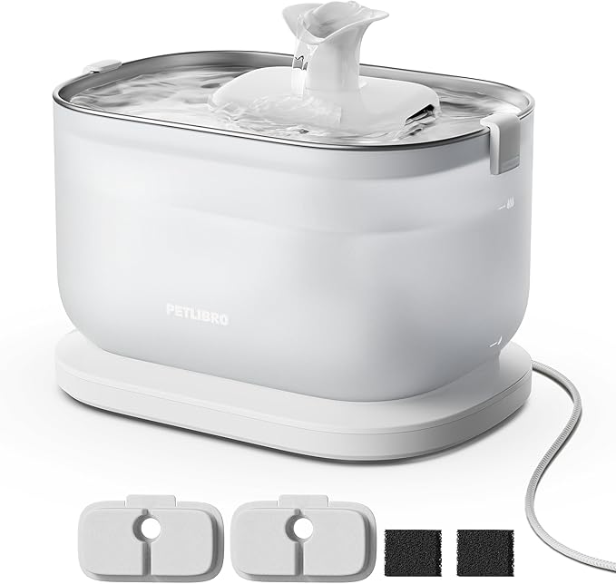 PETLIBRO Cat Water Fountain, Cat Fountain Indoor Stainless Steel Tray, 2.5L/84oz Wireless Pump Pet Water Fountain, Cat Water Dispenser with Two Flow Modes, Pet Fountain for Drinking Easy Clean