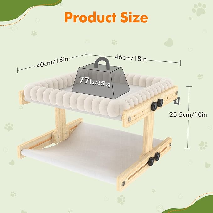 Cat Perch for Window XiaZ Cats Hammock Indoor Cat Bed for Window Wall Shelves Adjustable 50LB Bearing Wooden Frame W/Detachable Washable Cushion Perfect for Bird Watching Sunbathing Double Layer