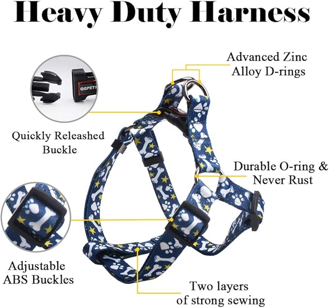 QQPETS Dog Harness Leash Set Adjustable Heavy Duty No Pull Halter Harnesses for Small Medium Large Breed Dogs Back Clip Anti-Twist Perfect for Walking (S(14"-20" Chest Girth), Bone)