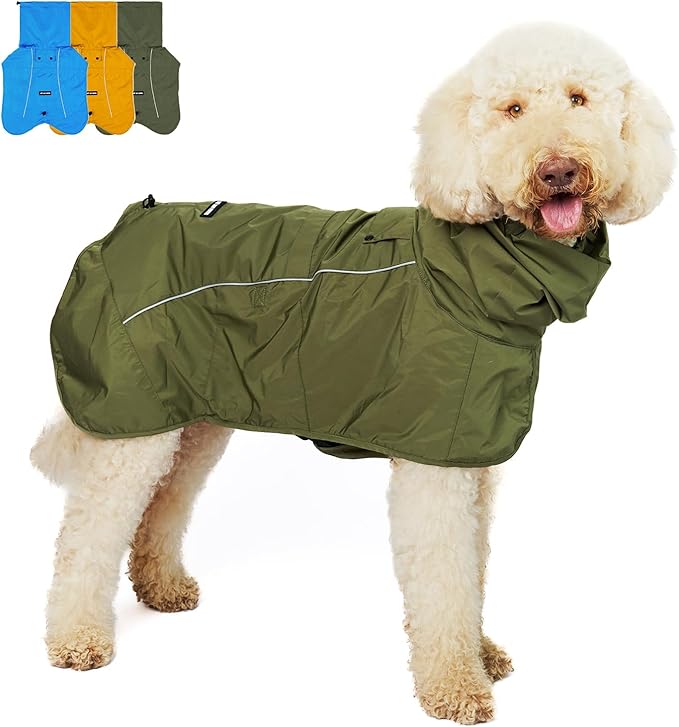 Tuff Pupper Waterproof Dog Raincoat | Full-Body Windproof Rain Jacket for Dogs | Reflective Strips | Breathable Mesh Lining | Adjustable Fit | Leash Port | Small Medium Large XL XXL Dogs (Olive, XXL)