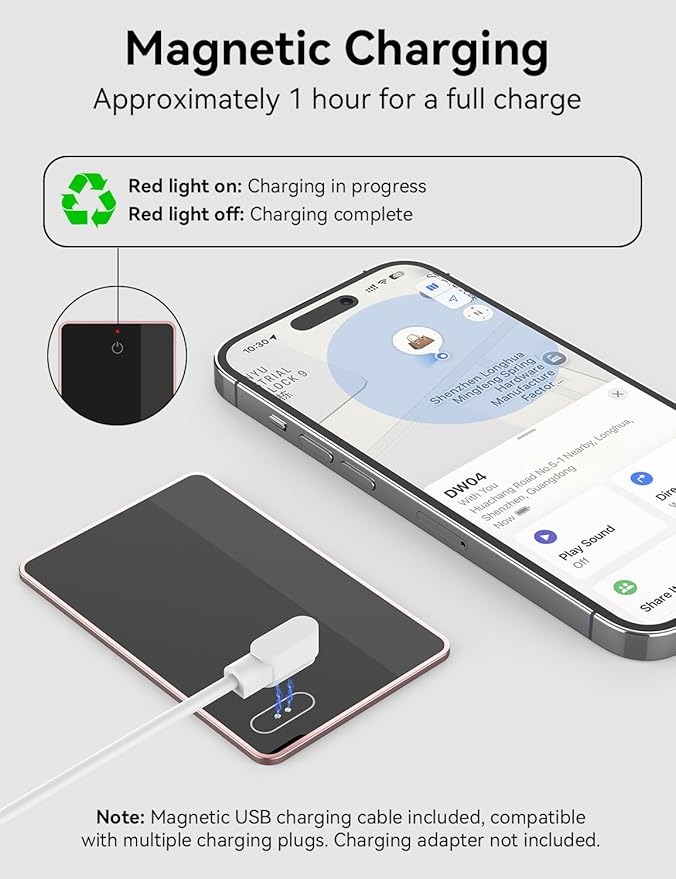 Wallet Tracker Card, [Apple MFi Certified] Wallet Tracker 0.08in Slim Rechargeable Smart Tracking Card Bluetooth Wallets Finder IP68 Waterproof for Purse, Keys, Bags, Passport (iOS Only)