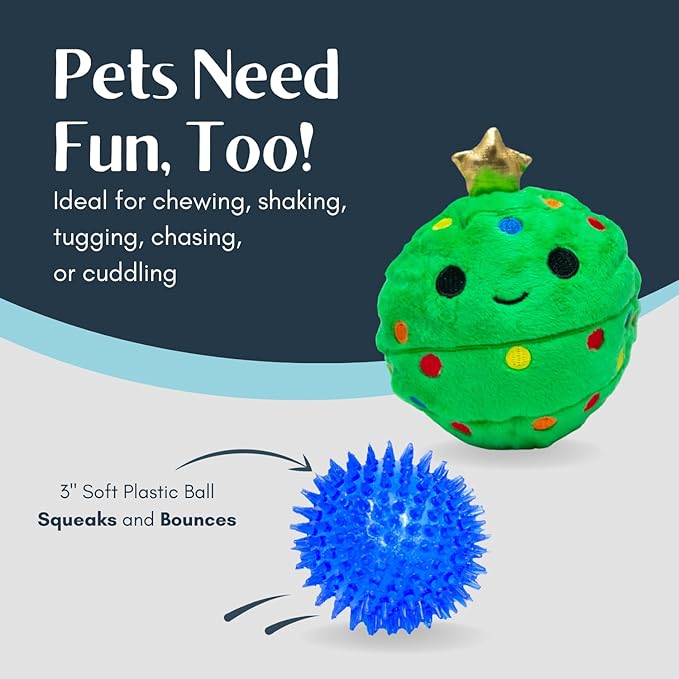 Flourish Pets 2 in 1 Christmas Multi-Layer Chew Toy for Active Dogs | Non-Toxic BPA Free Double Stitched Soft Fabric and Long-Lasting Dog Plush Toys (Christmas Tree 3.5")