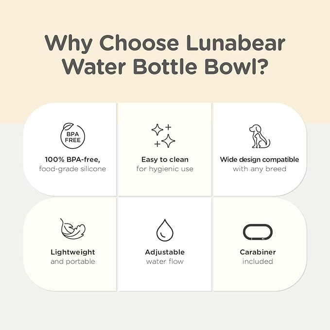 Portable Dog Water Bottle Bowl, for Travel, for Outdoor Activities, BPA Free Silicone Body, Easy to Clean, Dishwasher Safe, Carabiner Included (Ivory)