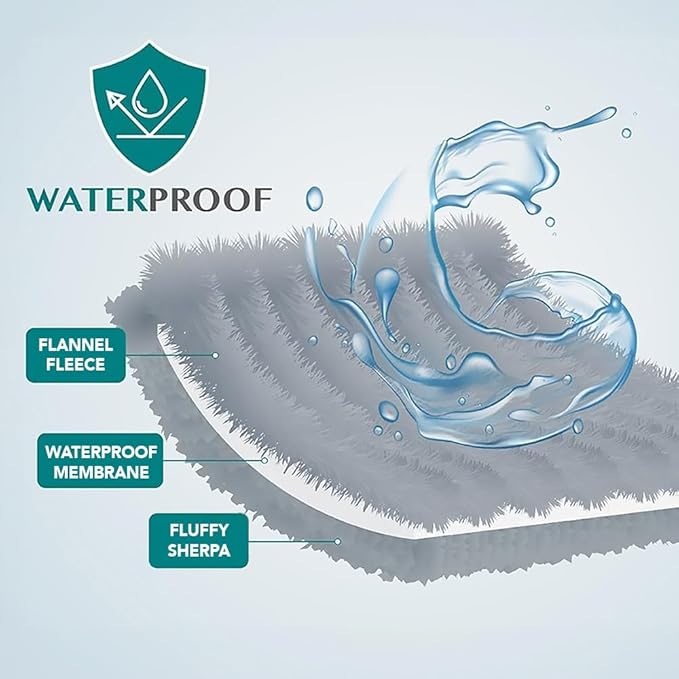 PetAmi Waterproof Dog Blanket for Queen Bed Large XL Dog Throw for Couch Cover Leakproof Furniture Protection, Sherpa Fleece, Reversible Soft Washable 90x90 Gray Gray