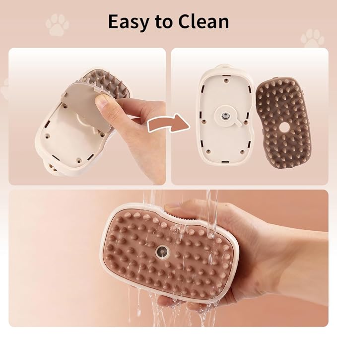 Cat Steam Brush for Shedding - 360° Rotatable Pet Steam Brush for Cats & Dogs, Food-Grade Silicone Cat Hair Brush for Indoor Cats & Long Haired Pets (OFF-White)