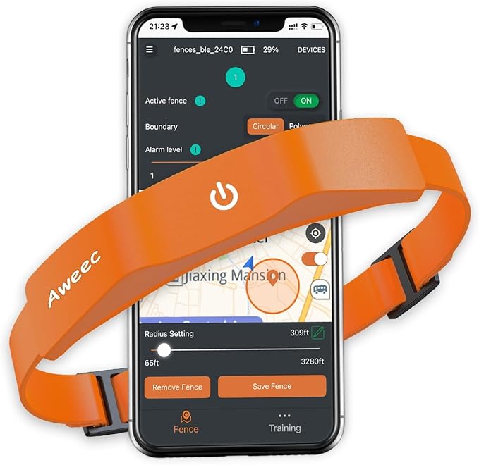 GPS Electric Dog Fence with Free App, Wireless Fence System with Training Collar, Portable Fence for Outdoor Use, Rechargeable Waterproof Flexiable Collar, Adjustable of Dogs (Orange)