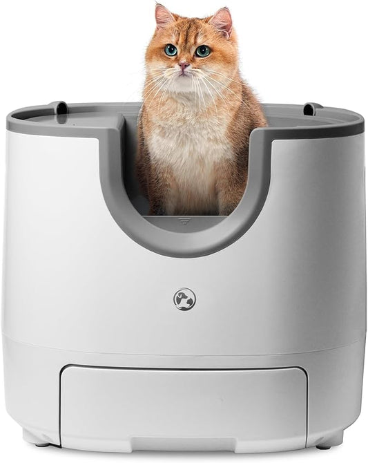 F8 Open-Top Automatic Litter Box Self Cleaning, Large Capacity for Multiple Cats with Integrated Safety Protection, Trash Bags Included