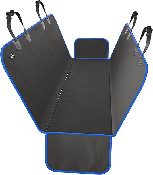 Active Pets XL Waterproof Hammock Large Car Seat Cover, Fits SUVs Trucks Big Sedans, Secure Convertible Travel Bed Protects Backseat Cargo from Dog Puppy Pet Water Food Drool Urine, Black w/Blue Trim