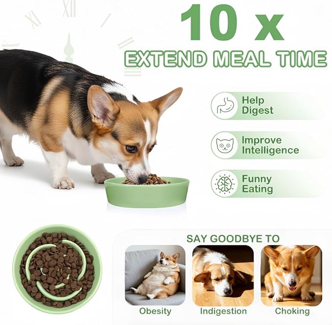 TRUVIC Ceramic Slow Feeder Dog Bowls, 1.5 Cup Puzzle Slow Feeder Bowls for Fast Eaters, Ceramic Dog Food Dish no Black Chin, Puzzle Bowl for Medium Dogs, Green