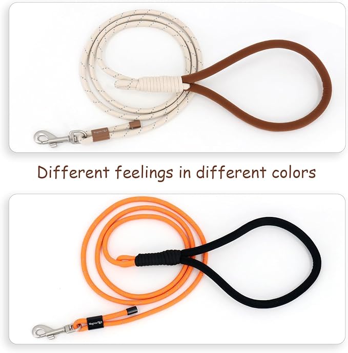 2 Pack Rope Dog Leash, 4.5 ft Lightweight Premium Rope Leash with Comfortable Padded Handle, Reflective Dog Leashes for Small and Medium Dogs, Kid-Friendly Family Set