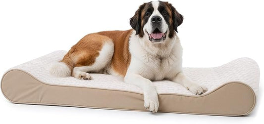 Furhaven Orthopedic Dog Bed for Extra Large Dogs w/ Removable Washable Cover, For Dogs Up to 180 lbs - Ultra Plush Faux Fur & Suede Luxe Lounger Contour Mattress - Cream, Giant/XXXL