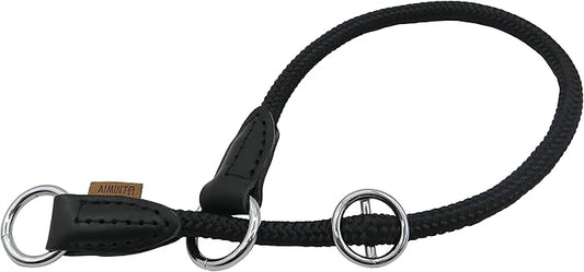 Braided Round Martingale Dog Collar, Training Collar with Slidable Stop Ring - Ideal for Small Medium Dogs (M- (1/3") - 18" Long, Black)