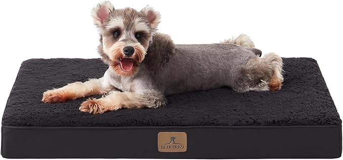 Bedfolks Orthopedic Dog Bed for Medium Dogs - Egg Foam Dog Crate Bed with Removable Waterproof Cover, Pet Bed Mat Suitable for Dogs and Pets Up to 35 lbs (30 x 20 x 3 inches, Black)