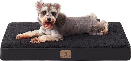 Bedfolks Orthopedic Dog Bed for Medium Dogs - Egg Foam Dog Crate Bed with Removable Waterproof Cover, Pet Bed Mat Suitable for Dogs and Pets Up to 35 lbs (30 x 20 x 3 inches, Black)