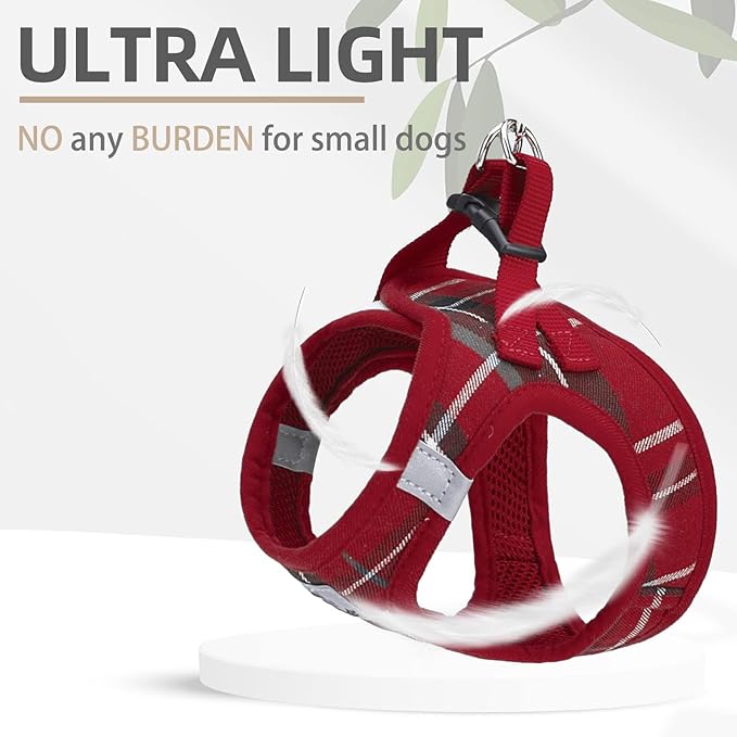 PUPTECK Adjustable Dog Harness Collar and Leash Set Step in No Pull Pet Harness for Small Medium Dogs Puppy and Cats Outdoor Walking Running, Soft Mesh Padded Reflective Vest Harnesses, Red M