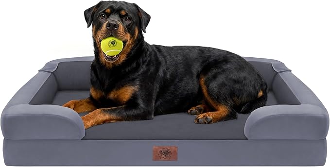 Orthopedic Dog Bed for Extra Large Dogs, XXL Waterproof Egg Crate Memory Foam Pet Bed Bolsters with Removable Washable Cover & Non-Slip Bottom, Tennis Ball Toy, 45x35