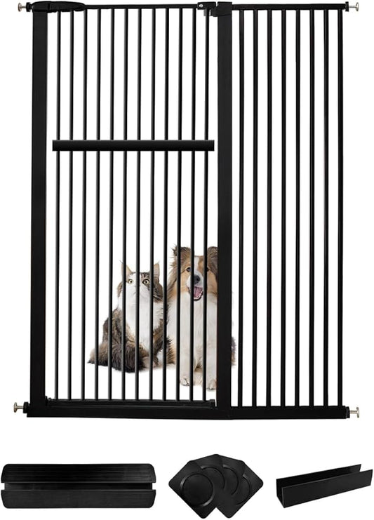 Lumizone Extra Tall Pet Gate 55.12" High Pressure Mounted 46.65"-50.78" Extra Wide (9 Sizes) 1.37" Gap for Cat Dog Stairs Doorway Hallway No Drilling Auto-Close (46.65"-50.78" W, Black)