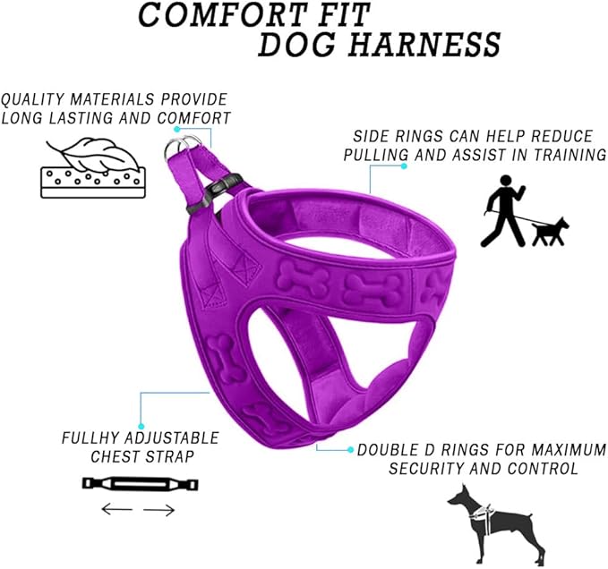 Comfort Fit Dog Harness Small Medium Sized Dogs No Pull Step in Dog Harness with Adjustable Buckles Soft Padded Easy Control Vest Harness Training Walking Running Extra Comfort Inside Velvet Plush