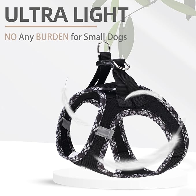 PUPTECK Dog Harness and Leash Set for Small Medium Dogs No Pull Step-in Soft Mesh Puppy Cat Vest Harnesses Reflective at Night, Black S