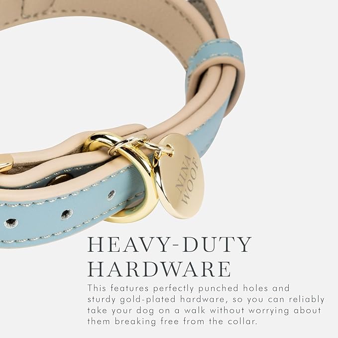 NINA WOOF Cupertino Dog Collars, Harnesses & Leashes Made from Vegan Leather with Dog Tracker Device Holder Adjustable Dog Collar - Color Blue, Large