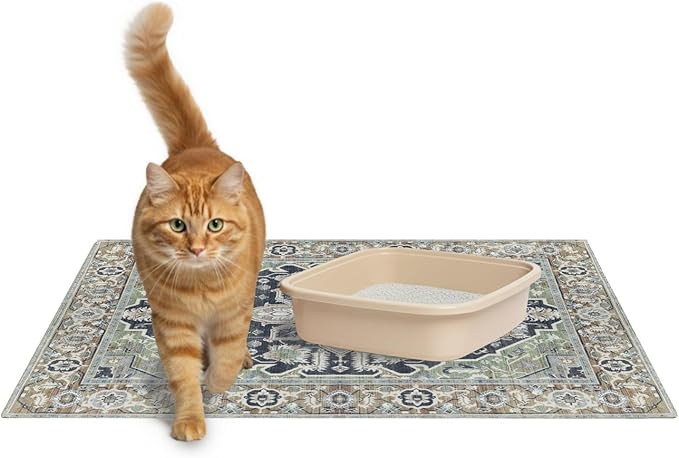 Lovewag Cat Litter Mat 2 Pack - Large 36x48 Machine Washable Easy Clean Non-Slip Waterproof Trapping Mats for Cats - (Sage Forest)