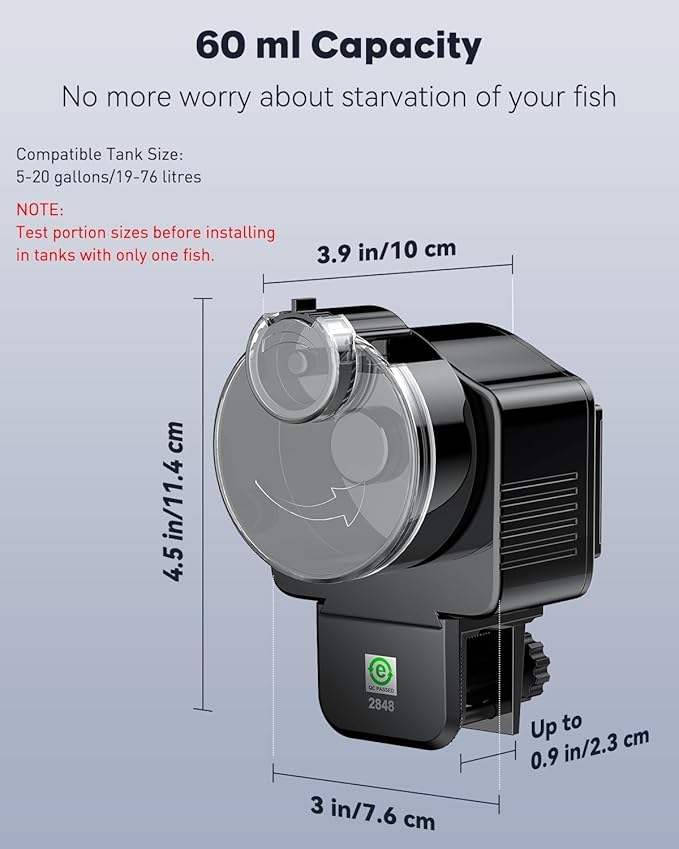 Pawfly Automatic Fish Feeder for Aquarium, Auto Vacation Timer for Tank 60 ml Adjustable Fish Food Dispenser for Pellets Strips, Battery Operated (Battery Not Included)
