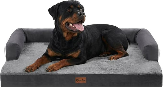 Orthopedic Dog Beds for Extra Large Dogs, Waterproof Egg Crate Foam XL Dog Bed with Sides 48x30Inch, Big Dogs Couch Beds with Removable Washable Cover and Nonskid Bottom, Dark Grey