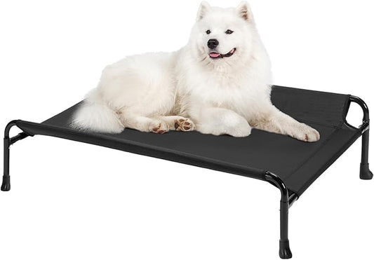 Veehoo Elevated Dog Bed, Raised Dog Cots for Medium Dogs, Waterproof Outdoor Dogs Bed, Cooling Pet Hammock with Guardrail, Upgraded Non-Slip Feet, Breathable Teslin Mesh, Black,35 x 22 inches