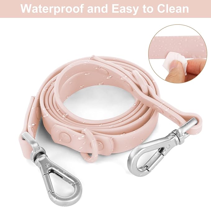 Wisedog Waterproof Dog Leash – 5ft/6ft Adjustable with 2 Metal Swivel Hooks, Easy to Clean Dog Leashes for Small, Medium, Large Breed Dogs (Gossamer Pink,L)