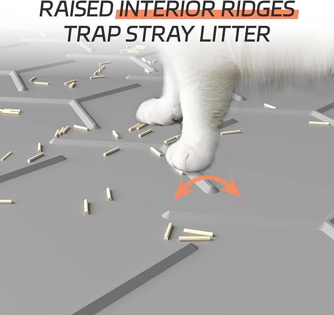 Extra Large Silicone Cat Litter Mat, Waterproof/Urineproof, Litter Recycling, Easy to Clean, Soft on Kitty Paws (28"X40"-Grey)