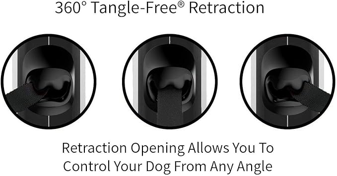 TUG Tiny 360° Tangle-Free Retractable Dog Leash with Anti-Slip Handle | 10 ft Nylon Tape| One-Handed Brake, Pause, Lock (White)