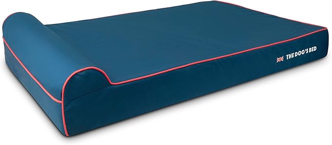 The Dog’s Bed Orthopedic Headrest Dog Bed XXL Blue Oxford with Red Trim UK Flag Dog Bed, Memory Foam, Hip & Elbow Dysplasia, Post Surgery, Waterproof Washable Cover