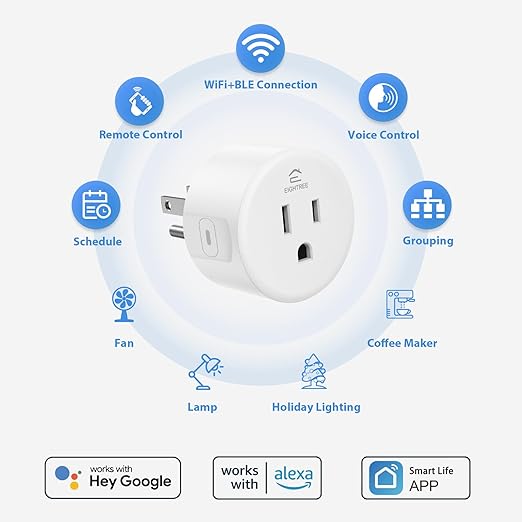 EIGHTREE Smart Plug, Smart Home WiFi Outlet Works with Alexa & Google Home, Smart Socket with Remote Control & Timer Function, 2.4GHz WiFi Only, 4 Packs