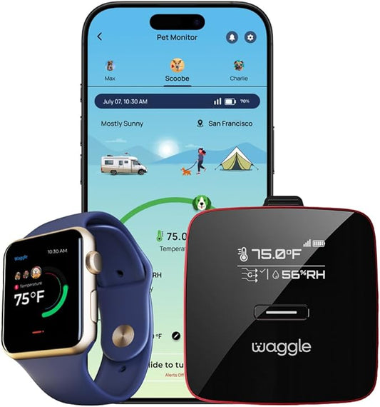 Waggle 4G Pet Temperature & Humidity Monitor with GPS & AQI – Real-Time Alerts via App/SMS/Email – No Wi-Fi Needed – RV, Car & Home Safety Device with Power-Outage Alerts – Subscription Required
