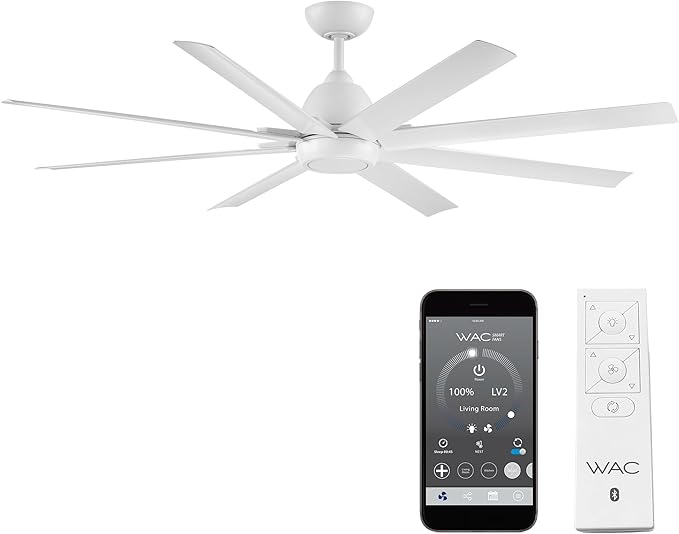 WAC Lighting F-064-MW Mocha XL 66" Outdoor Ceiling Fan & Remote, Matte White
