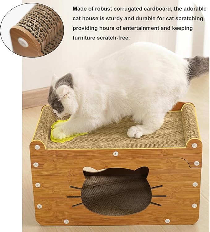 Cat Scratcher Cardboard House, Kitten Scratching Pad Lounger Bed, Kitty Small Animals Play, Rest, Sleep, Scratch Post Box, Durable Board Entertain Feline Friends Yet Prevent Furniture Damage
