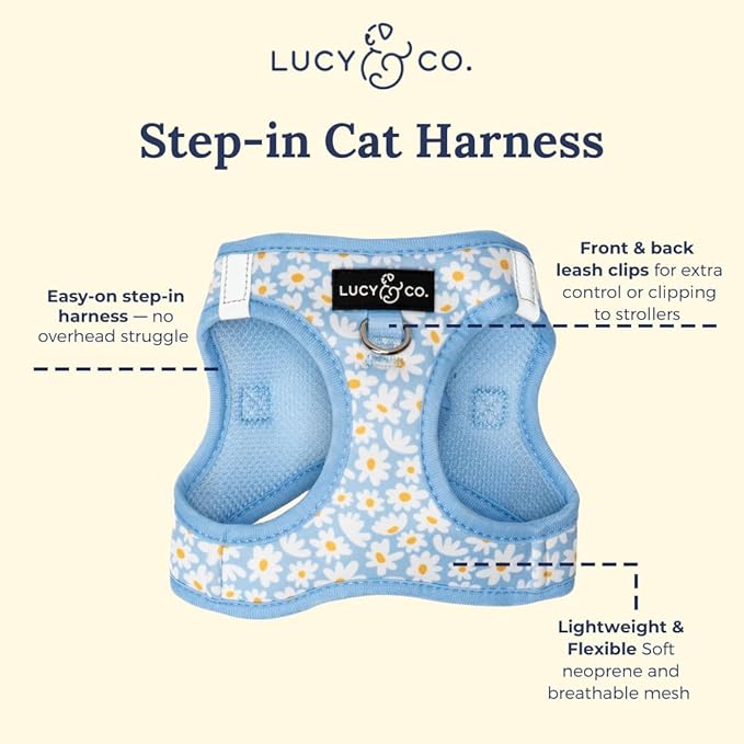 Lucy & Co. Simply Splendid Step-in Cat Harness & Leash Bundle – Reflective, Breathable & Adjustable Harness for Cats, Kittens & Small Dogs, Lightweight & Secure and Dual Leash Clips – Small